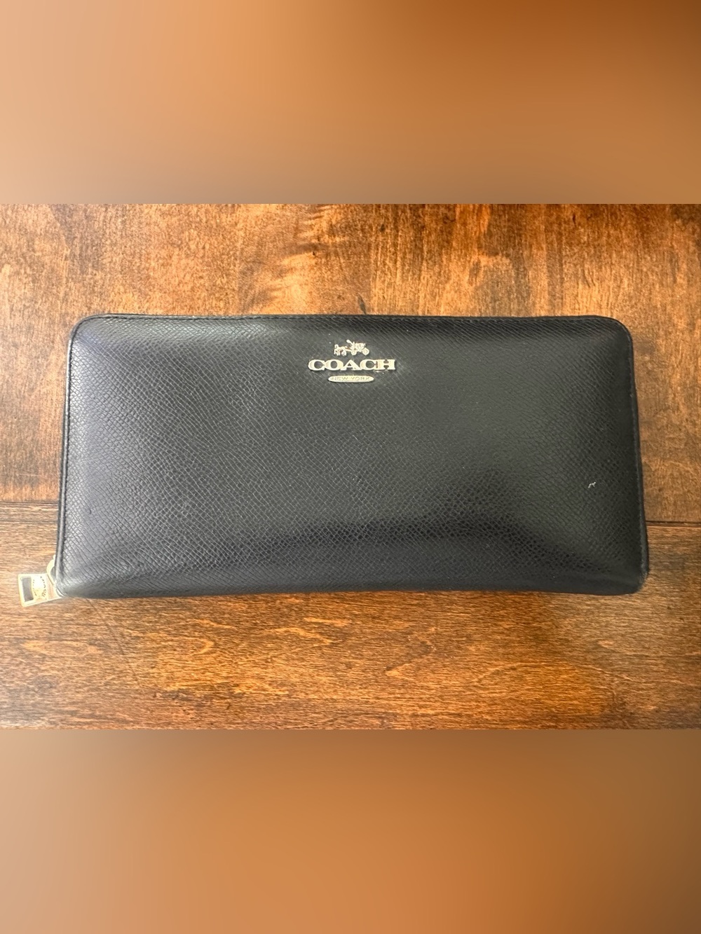 Coach Black Leather Zip Around Wallet Textured